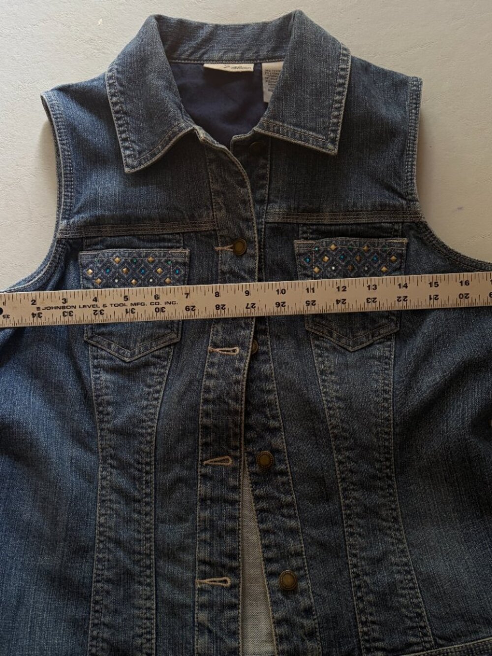 Chico's Platinum Embellished Denim Vest Size Small (Size 0) - Picture 8 of 8